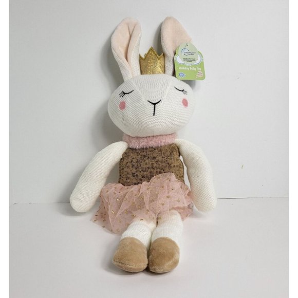 Spark Create Imagine Knit Plush Holiday Winter Bunny Rabbit Rattle Crinkle New - Picture 1 of 16